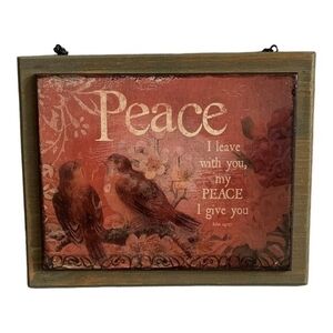 Demdaco Peace John 14:27 Wood Plaque 7.5"x6" Rustic Wall Sign Chain NWT